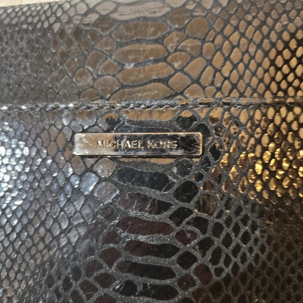 Michael Kors Metallic Black Python Effect Leather Flap Clutch Bag *Missing Strap